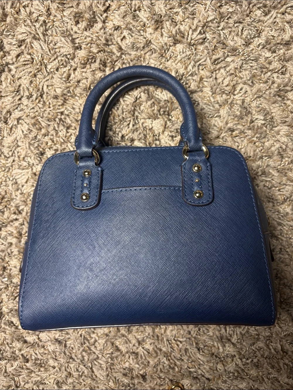 Michael Kors Small Navy Blue/Gold Saffiano Leather Satchel Crossbody Bag